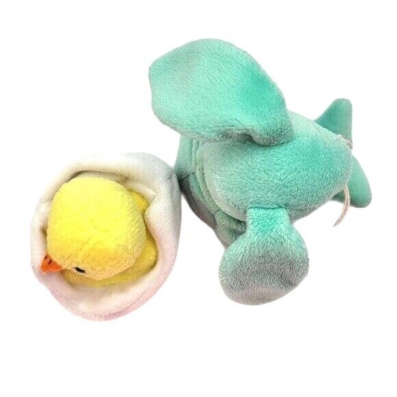 Ty Beanie Babies Hippity Eggbert Plush Yellow Chick Egg Green Bunny Easter VTG - Picture 7 of 12